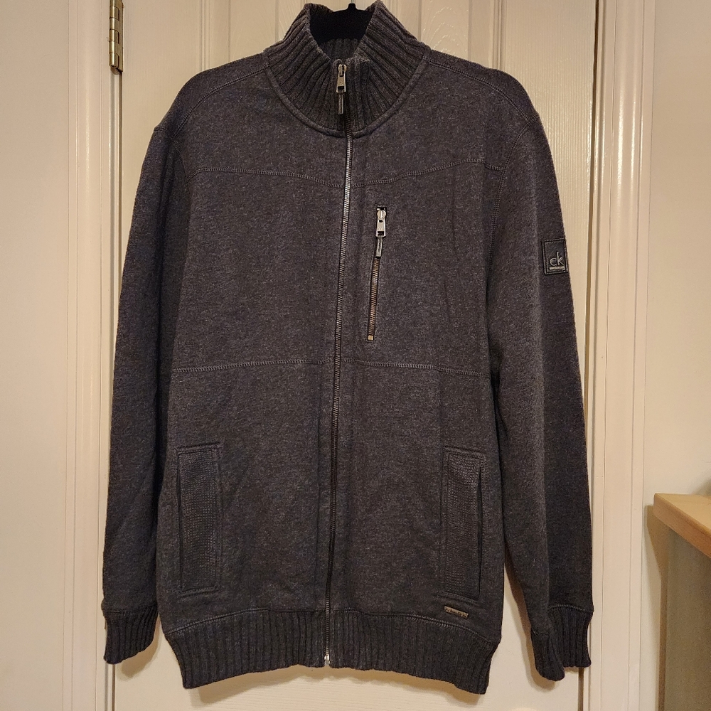 ⭐️Calvin Klein Men's Charcoal Full-Zip Jacket Size Large EUC